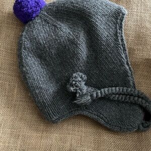 J. Crew Gray Knit Hat with Purple Pom